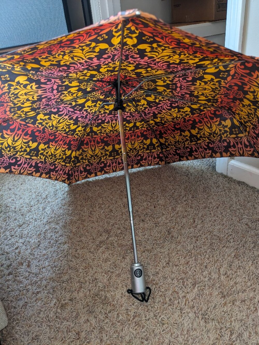 Brown & Pink Floral Retractable Umbrella